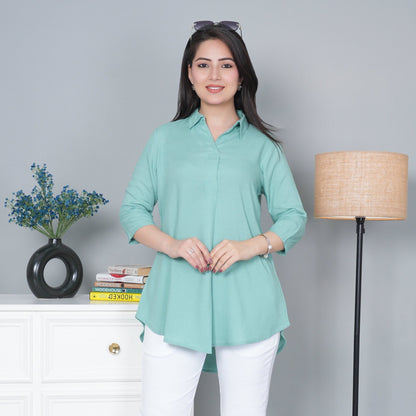 Sea green rayon flare top [ 100% Rayon, Liva Certified ]