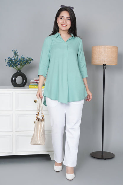 Sea green rayon flare top [ 100% Rayon, Liva Certified ]