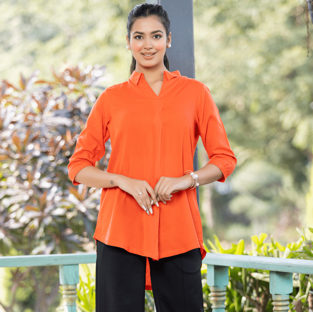 Spicy orange rayon flare top [ Premium 100% Rayon, Liva Certified ]