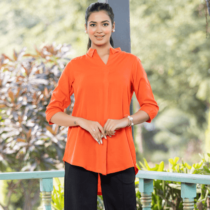 Spicy orange rayon flare top [ Premium 100% Rayon, Liva Certified ]