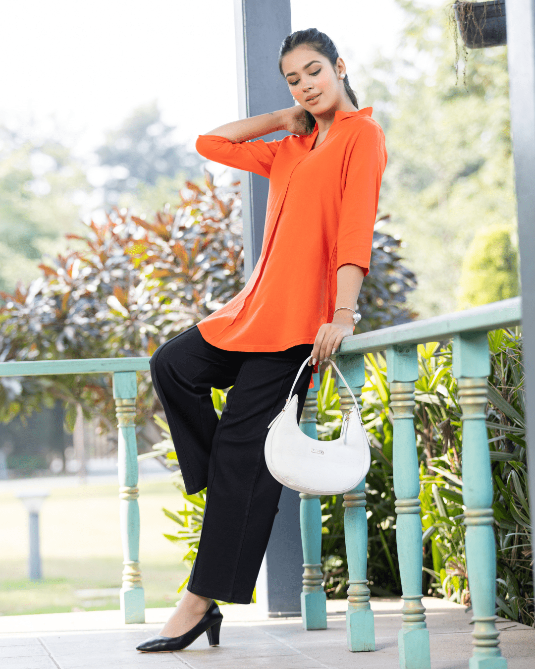 Spicy orange rayon flare top [ Premium 100% Rayon, Liva Certified ]