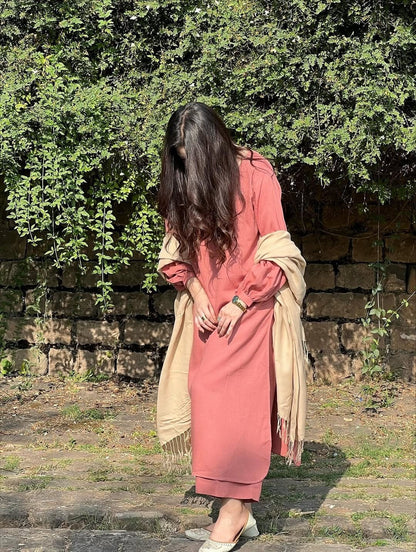 "Ayeza" — Dusty Rose Premium Rayon Kurta Set with Bishop Sleeves