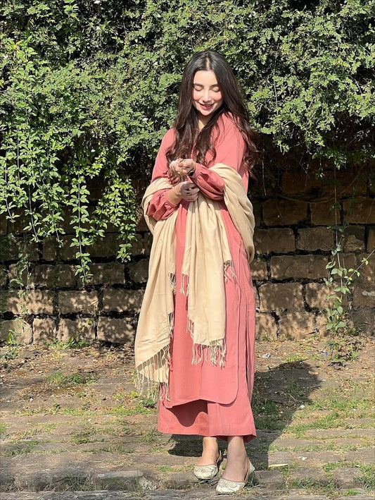 "Ayeza" — Dusty Rose Premium Rayon Kurta Set with Bishop Sleeves