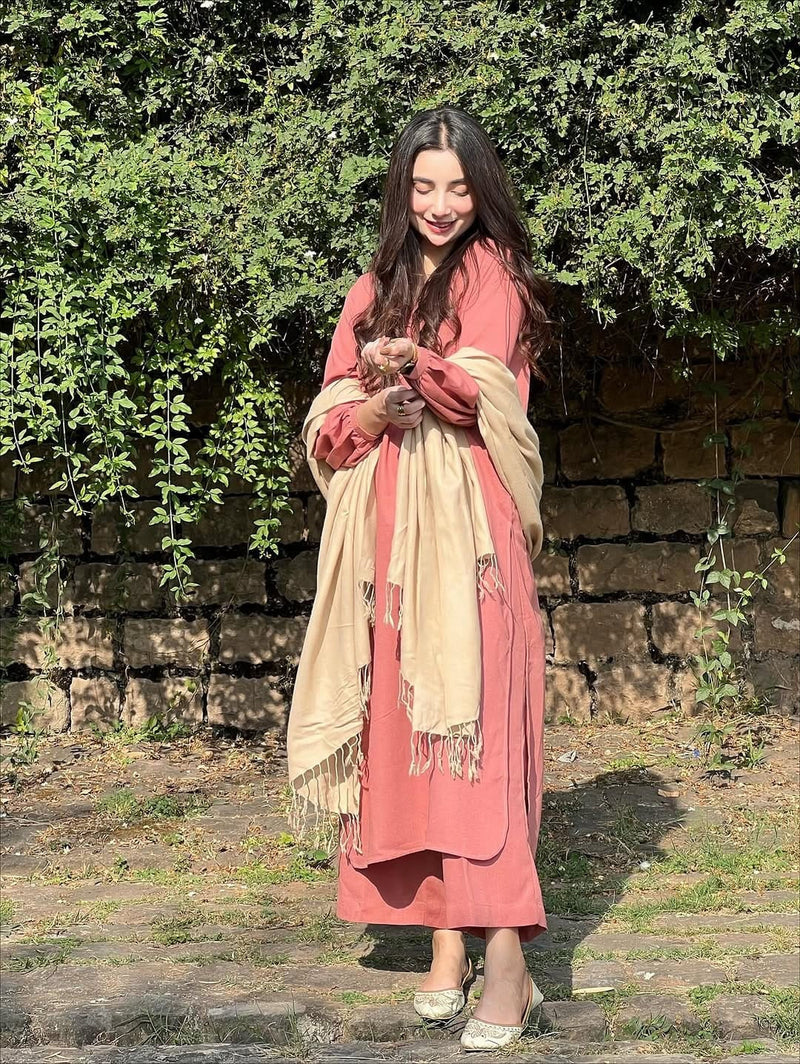 "Ayeza" — Dusty Rose Premium Rayon Kurta Set with Bishop Sleeves