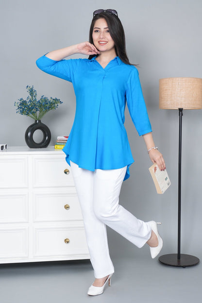 Turquoise blue rayon flare top [ Premium 100% Rayon, Liva Certified ]