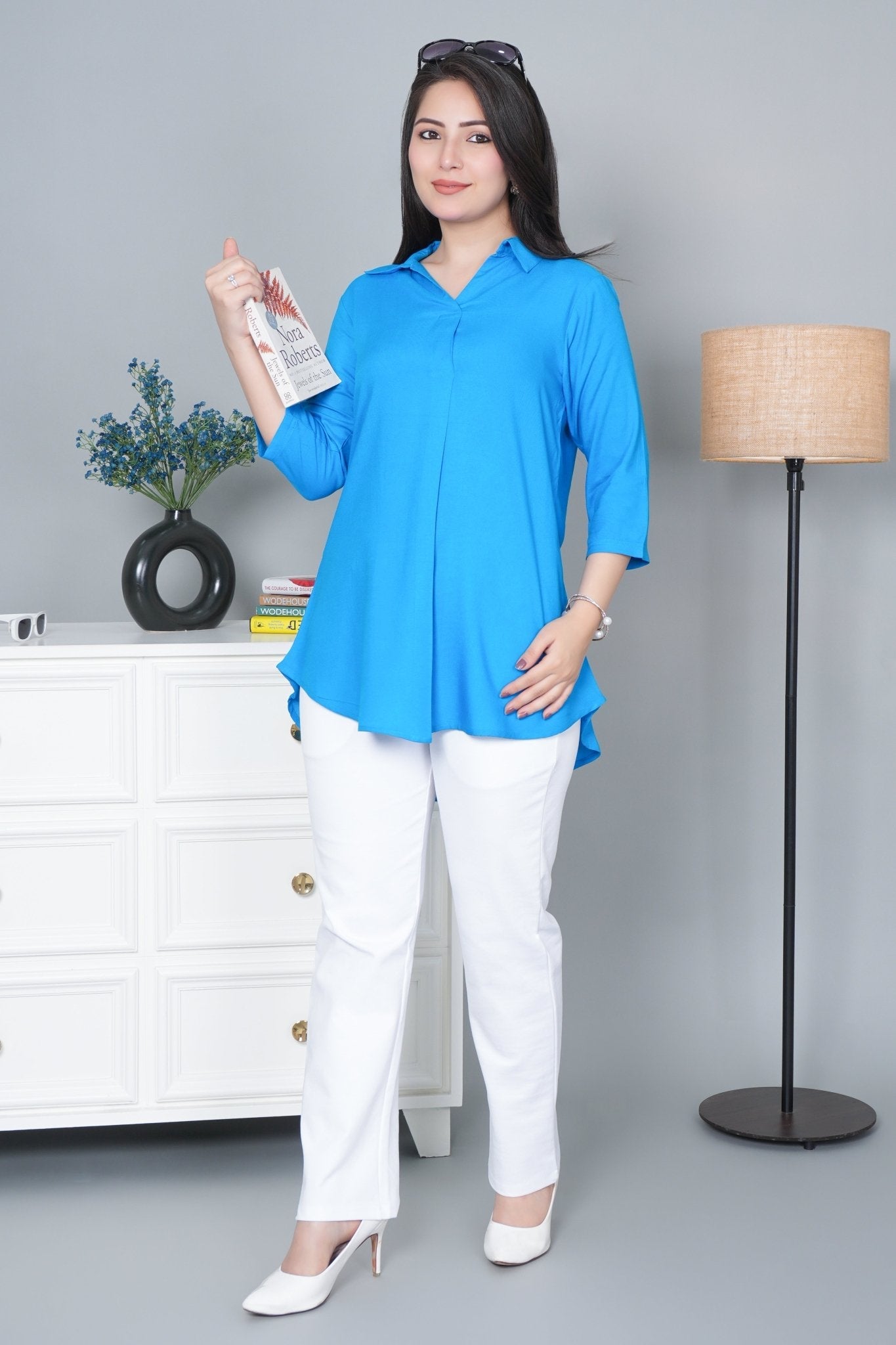 Turquoise blue rayon flare top [ Premium 100% Rayon, Liva Certified ]