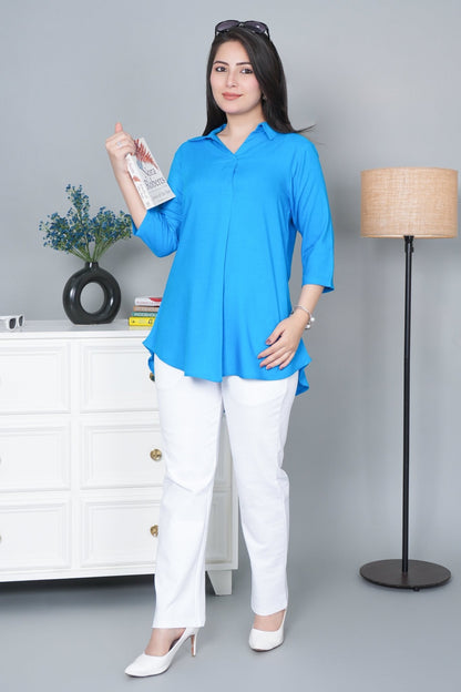 Turquoise blue rayon flare top [ Premium 100% Rayon, Liva Certified ]