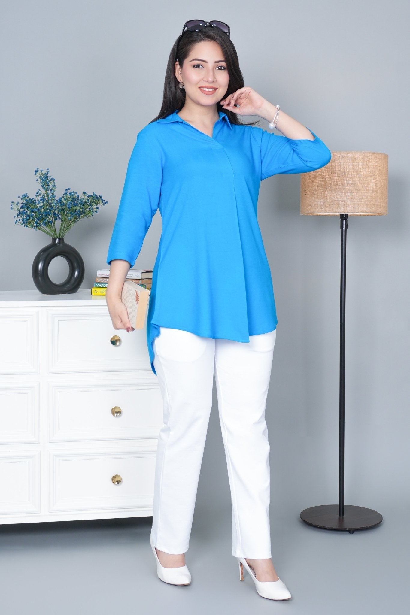 Turquoise blue rayon flare top [ Premium 100% Rayon, Liva Certified ]