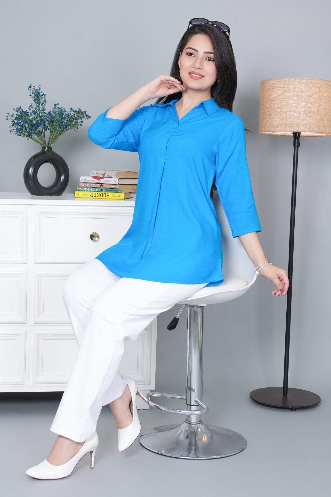 Turquoise blue rayon flare top [ Premium 100% Rayon, Liva Certified ]