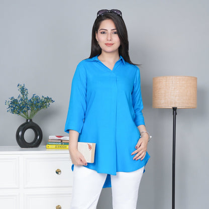 Turquoise blue rayon flare top [ Premium 100% Rayon, Liva Certified ]