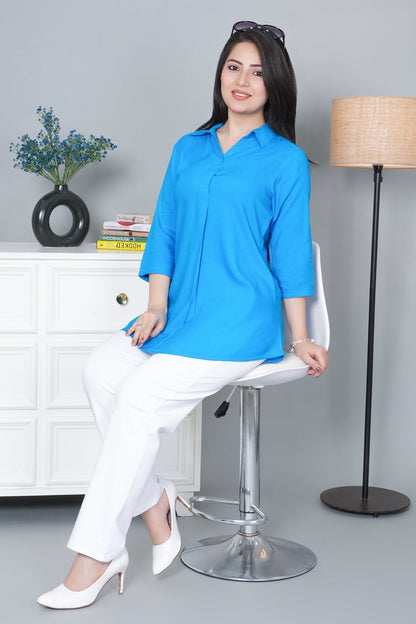 Turquoise blue rayon flare top [ Premium 100% Rayon, Liva Certified ]