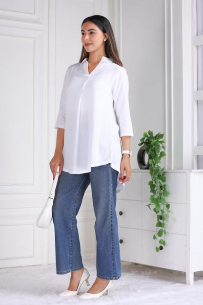 White rayon flare top [ 100% Rayon, Liva Certified ]