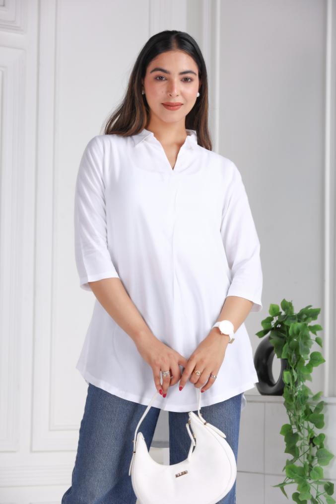 White rayon flare top [ 100% Rayon, Liva Certified ]