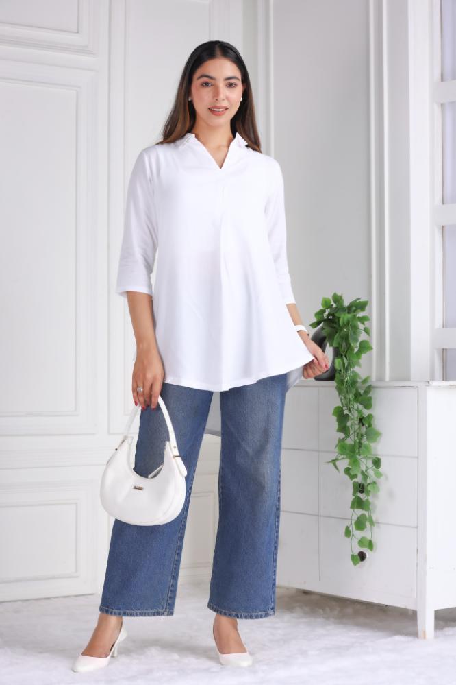 White rayon flare top [ 100% Rayon, Liva Certified ]