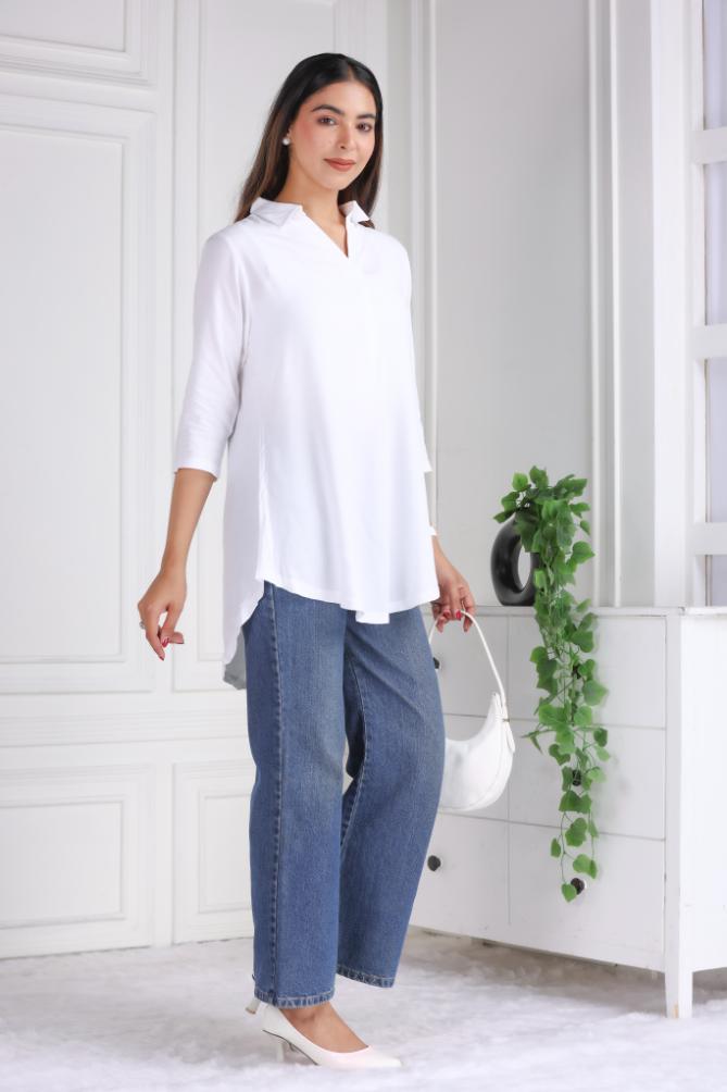 White rayon flare top [ 100% Rayon, Liva Certified ]
