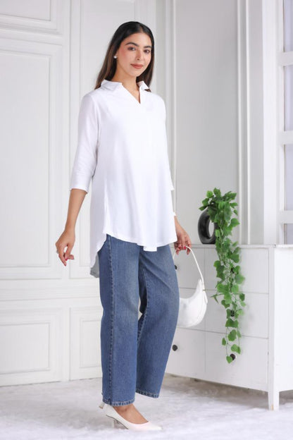 White rayon flare top [ 100% Rayon, Liva Certified ]